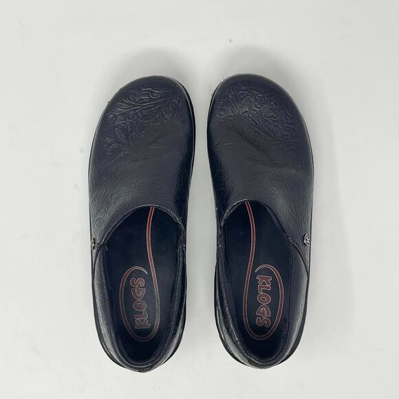 Klogs Genoa Slip On Clogs Womens 7 Black Tooled Leather Slip Resistant Nursing - Picture 7 of 9